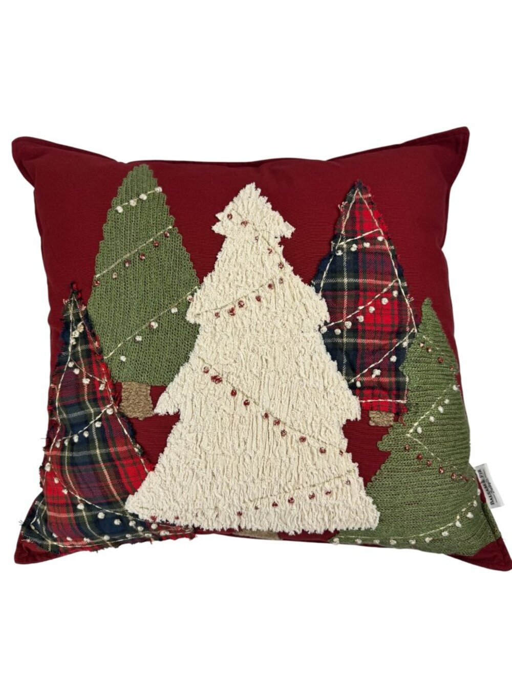 Balsam & Fir Christmas Tree Holiday Throw Pillow 19"x21" Red Green Plaid Ivory
